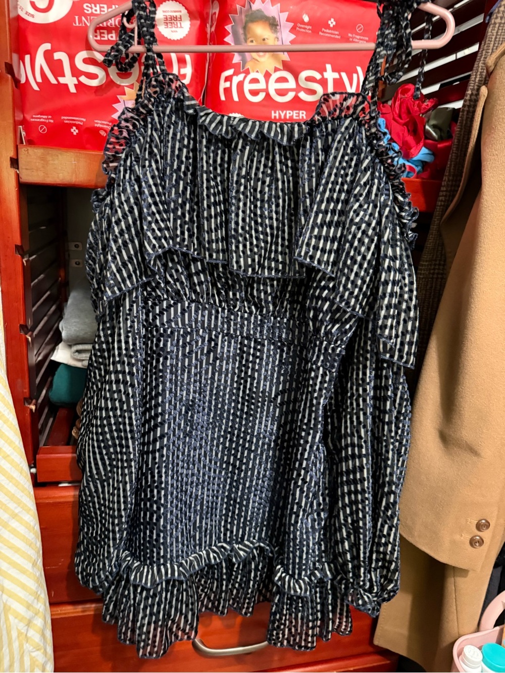 REVOLVE x Chrissy Teigen navy blue and White Ruffle Mini Dress